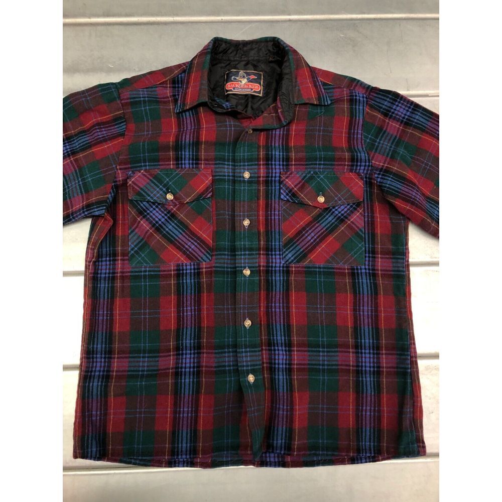 Vintage Backpacker Button Up Flannel Shirt Mens Medium Red Green Plaid Western - Picture 2 of 7